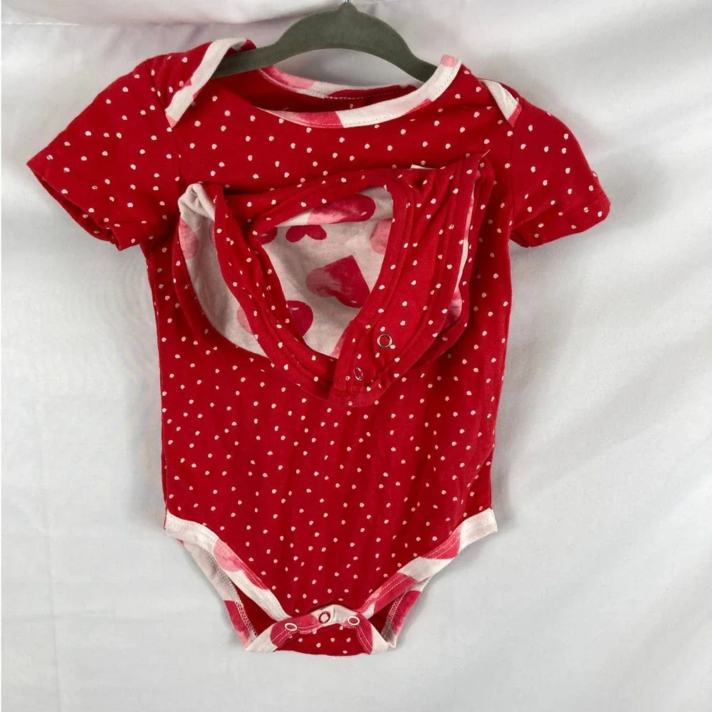 NWOT Jessica Simpson Heart and Polka dot bib / one piece set 6-9M